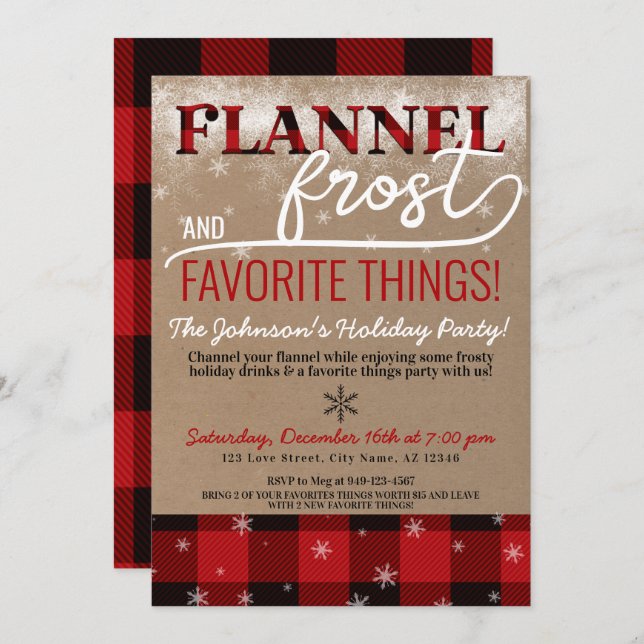Flannel, Frost & Favourite Things Holiday Party Invitation (Front/Back)