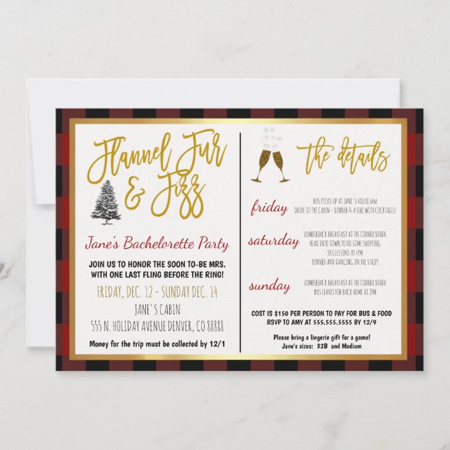 Flannel Fur and Fizz Party Invitation (Front)