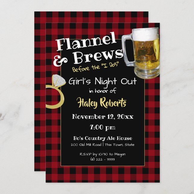 Flannel Girls Night Out Bachelorette Party Invitation (Front/Back)