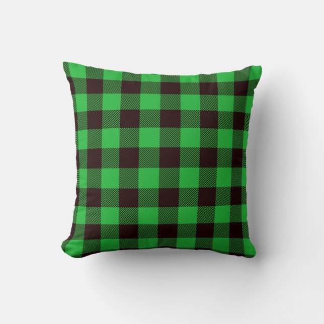 FLANNEL LOOK GREEN AND BLACK CUSHION (Front)
