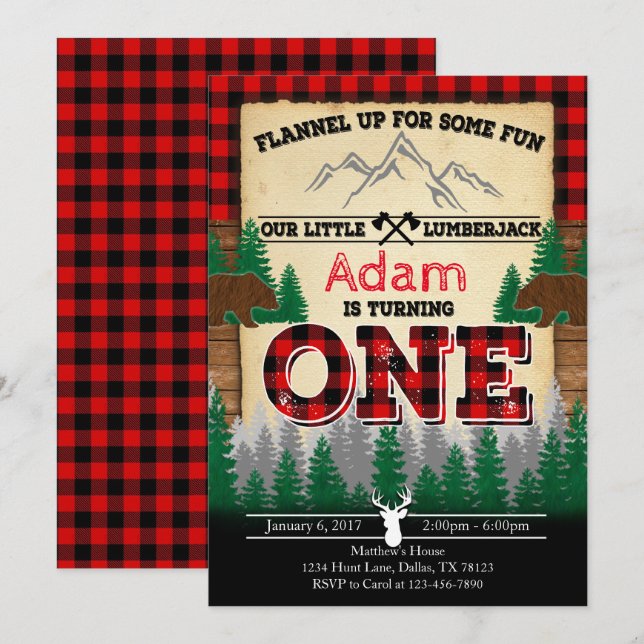 Flannel Lumberjack Birthday Party Invitation (Front/Back)