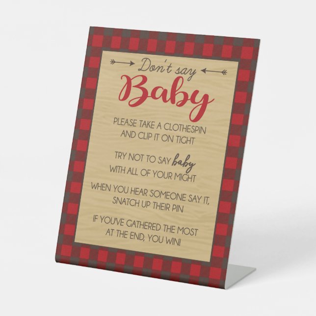 Flannel Lumberjack Don't Say Baby Party Game Sign (Front)