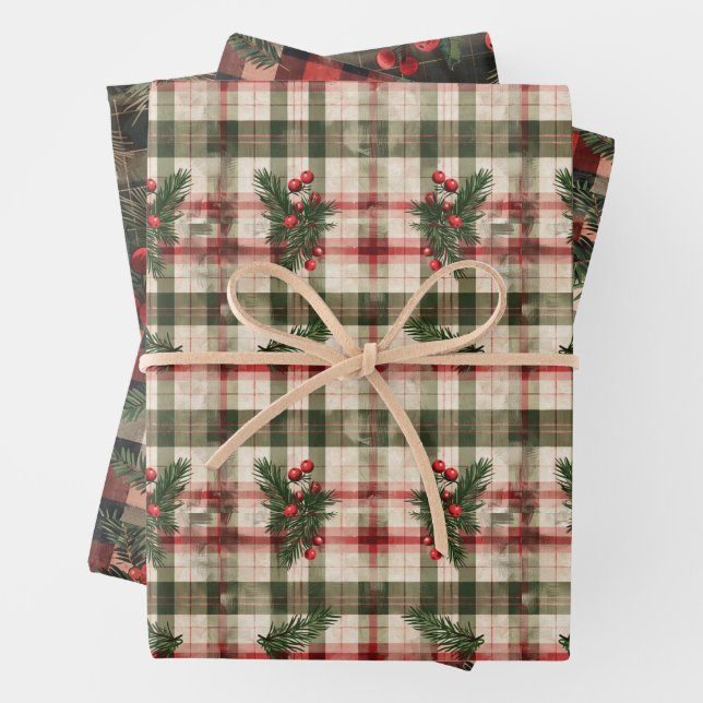Flannel Plaid Winter Holiday Gift Wrapping Paper Sheet (In situ)
