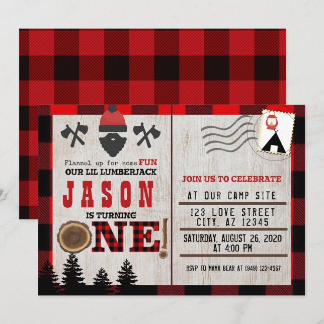 Flannel up for some fun Little Lumberjack Birthday Invitation (Front/Back)