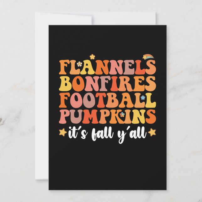 Flannels Bonfires Football Pumpkins It's Fall Y'al Invitation (Front)