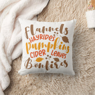 Flannels Hay Rides Pumpkins Cider Leaves Bonfires Cushion