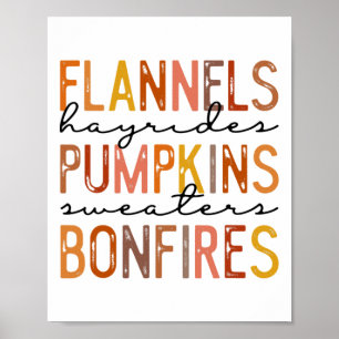 Flannels Hayriders Bonfires Pumpkins Leopard Fall Poster