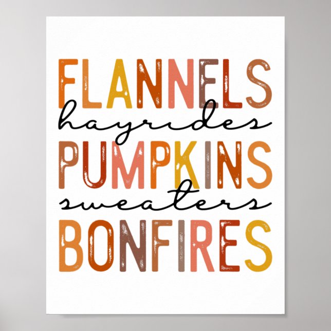 Flannels Hayriders Bonfires Pumpkins Leopard Fall  Poster (Front)