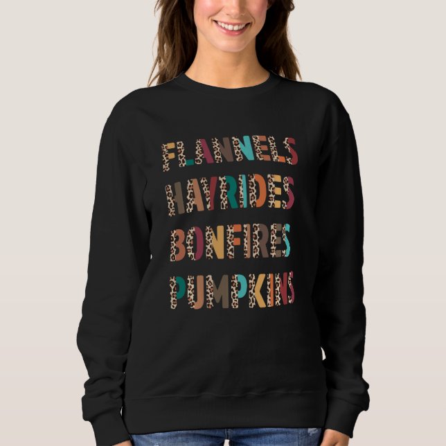 Flannels Hayrides Bonfires Pumpkins Boho Leopard F Sweatshirt (Front)