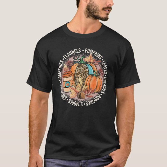 Flannels Hayrides Pumpkins Sweaters Bonfires Fall (Front)