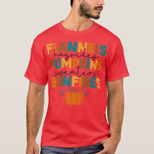 Flannels Pumpkins Bonfires Halloween Vibes Hallowe T-Shirt