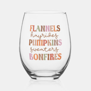 Flannels Pumpkins Bonfires Stemless Wine Glass