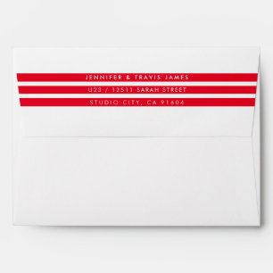 FLAP RETURN ADDRESS modern minimal stripe red Envelope