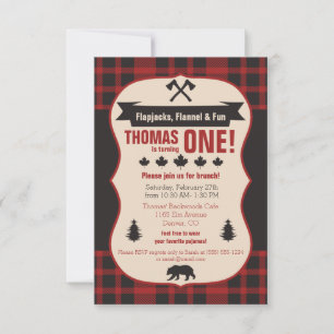 Flapjacks, Flannel & Fun! Buffalo Plaid Birthday Invitation