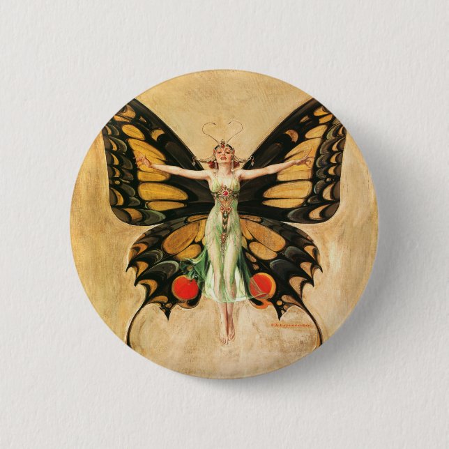 Flapper Butterfly Flying Woman Illustration 6 Cm Round Badge (Front)