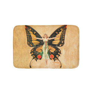 Flapper Butterfly Flying Woman Illustration Bath Mat
