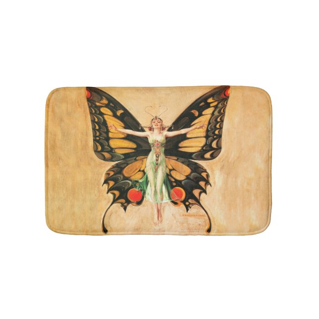 Flapper Butterfly Flying Woman Illustration Bath Mat (Front)