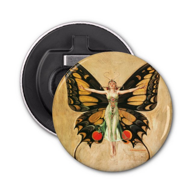 Flapper Butterfly Flying Woman Illustration Bottle Opener (Front)