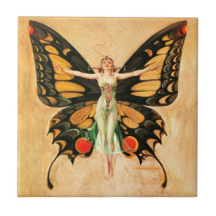 Flapper Butterfly Flying Woman Illustration Ceramic Tile