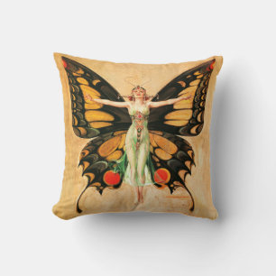 Flapper Butterfly Flying Woman Illustration Cushion