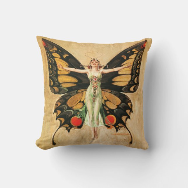 Flapper Butterfly Flying Woman Illustration Cushion (Front)