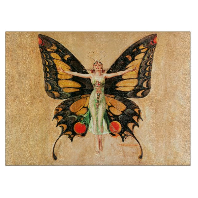 Flapper Butterfly Flying Woman Illustration Cutting Board (Front)