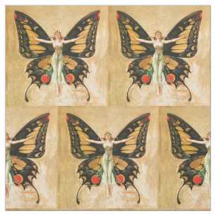 Flapper Butterfly Flying Woman Illustration Fabric