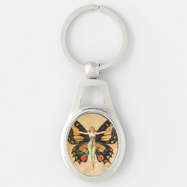 Flapper Butterfly Flying Woman Illustration Key Ring (Front)