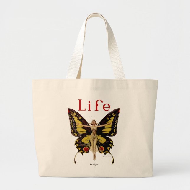 Flapper Butterfly Flying Woman Illustration Large Tote Bag (Front)