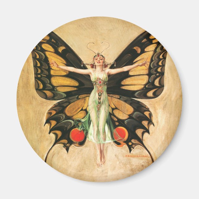 Flapper Butterfly Flying Woman Illustration Magnet (Front)