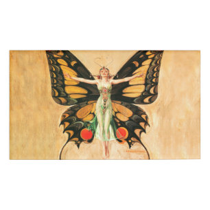 Flapper Butterfly Flying Woman Illustration Name Tag