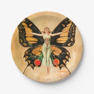 Flapper Butterfly Flying Woman Illustration Paper Plate