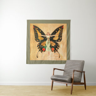 Flapper Butterfly Flying Woman Illustration Tapestry