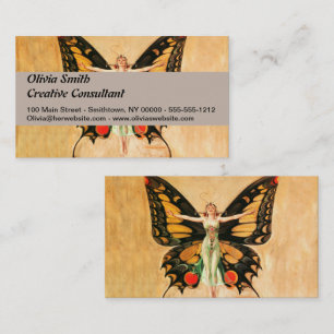 Flapper Butterfly Leyendecker Woman Illustration Business Card