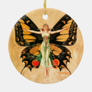 Flapper Butterfly Leyendecker Woman Illustration Ceramic Ornament
