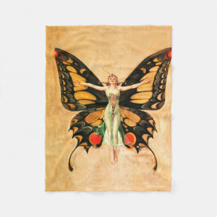 Flapper Butterfly Leyendecker Woman Illustration Fleece Blanket