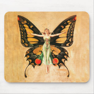 Flapper Butterfly Leyendecker Woman Illustration Mouse Pad