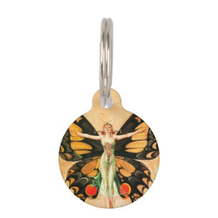 Flapper Butterfly Leyendecker Woman Illustration Pet Tag
