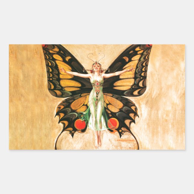 Flapper Butterfly Leyendecker Woman Illustration Rectangular Sticker (Front)