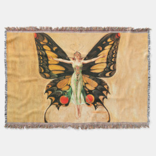 Flapper Butterfly Leyendecker Woman Illustration Throw Blanket