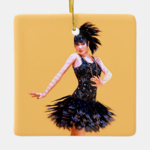 Flapper Dancing Vintage Ceramic Ornament