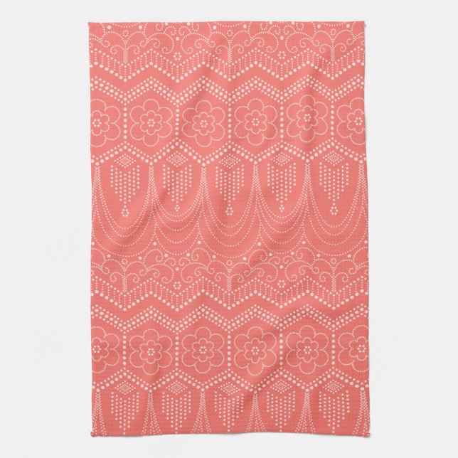 Flapper Dress Inspired Coral Kitchen Towel (Vertical)