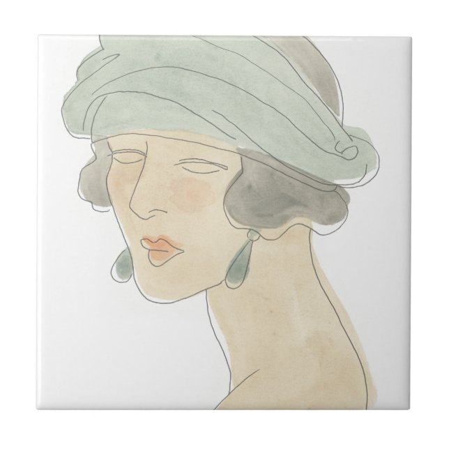 Flapper Fashion Sketch - Portrait Ceramic Tile (Front)