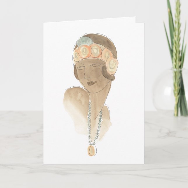 Flapper Fashion Sketch - Woman with Hairpiece Card (Front)
