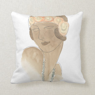 Flapper Fashion Sketch - Woman with Hairpiece Cushion
