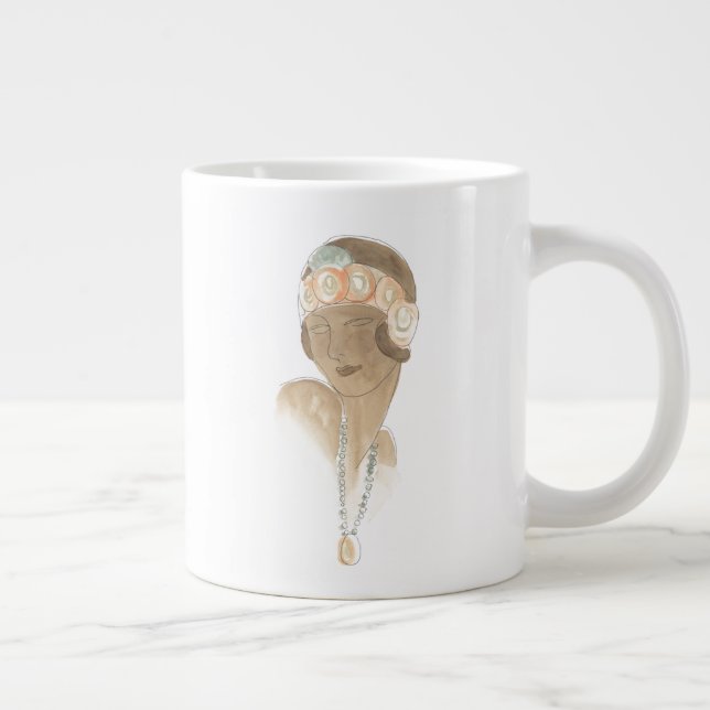 Flapper Fashion Sketch - Woman with Hairpiece Large Coffee Mug (Right)
