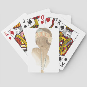 Flapper Fashion Sketch - Woman with Hairpiece Playing Cards