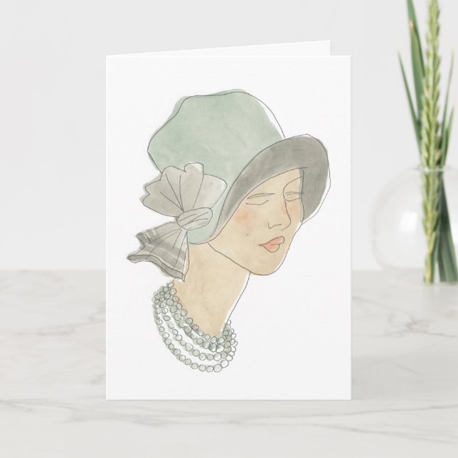Flapper Fashion Sketch - Woman with Hat Card (Front)