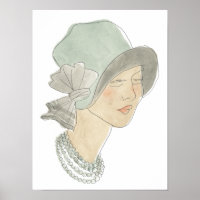 Flapper Fashion Sketch - Woman with Hat