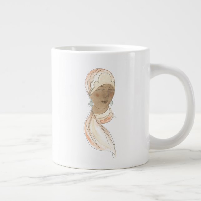 Flapper Fashion Sketch - Woman with Scarf Large Coffee Mug (Right)